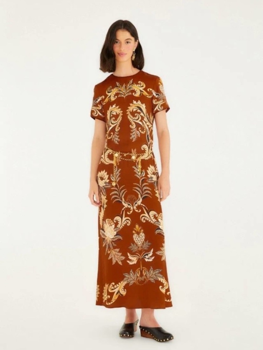 FARM Rio Rust Red Paisley Maxi Dress with Cream & Black Accents - Picture 7 of 9